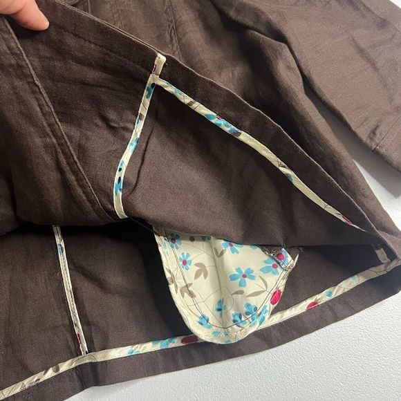 Mandarin Blue Linen Double-Breasted Tab Shoulder Collared‎ Neckline Coat Medium - Picture 12 of 12